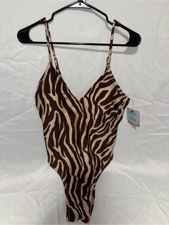 Shade & Shore Other - Shade & Shore Brown and Cream Zebra-Print One-Piece Swimsuit